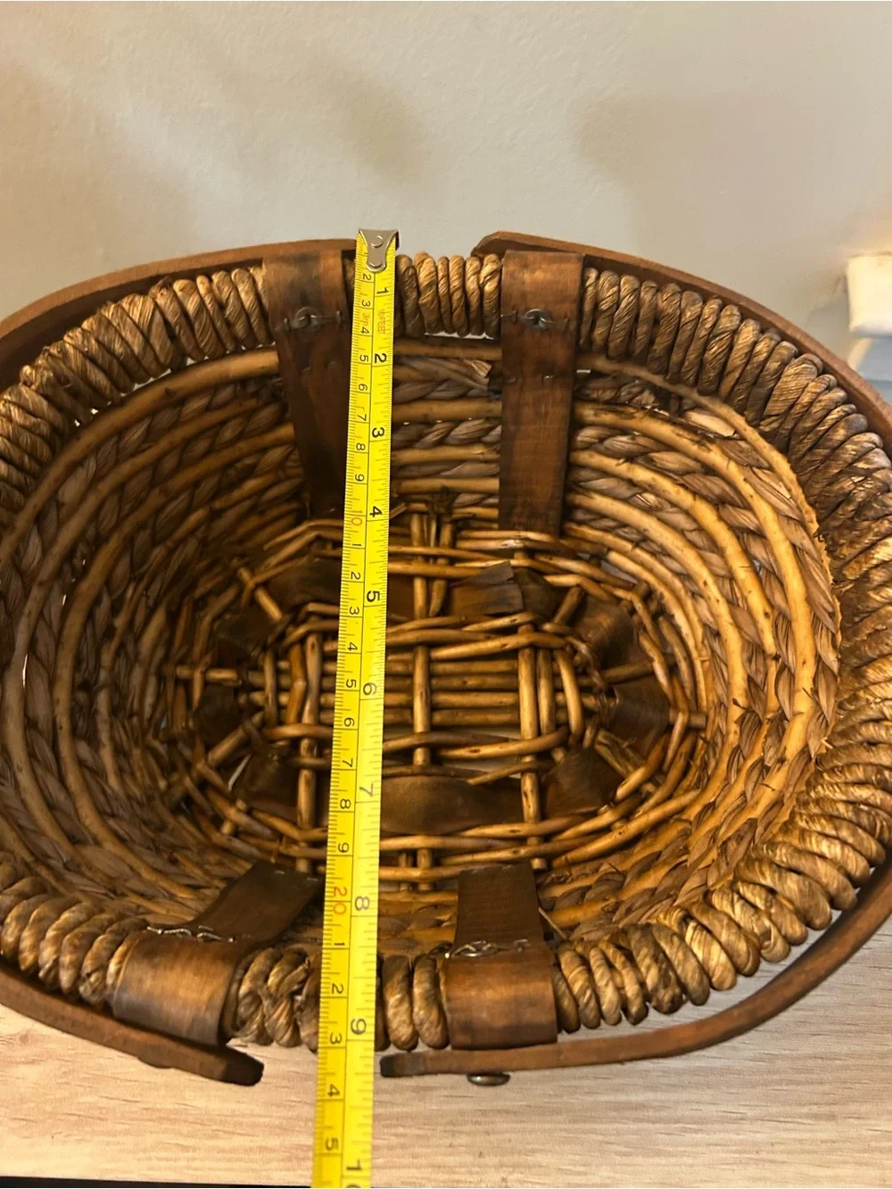Woven Rope and Wood Accent Basket - Brown